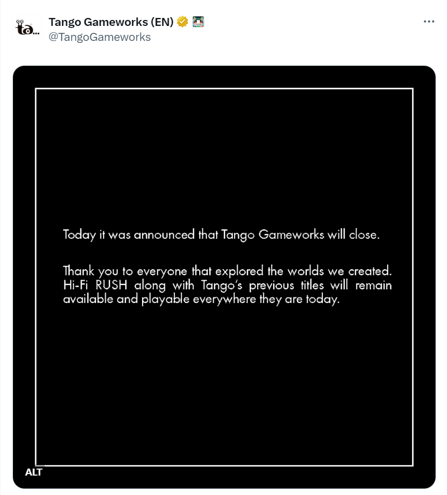 oświadczenie Tango Gameworks na Twitterze