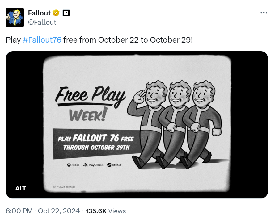 Darmowy tydzień z Fallout 76 do 29 października!