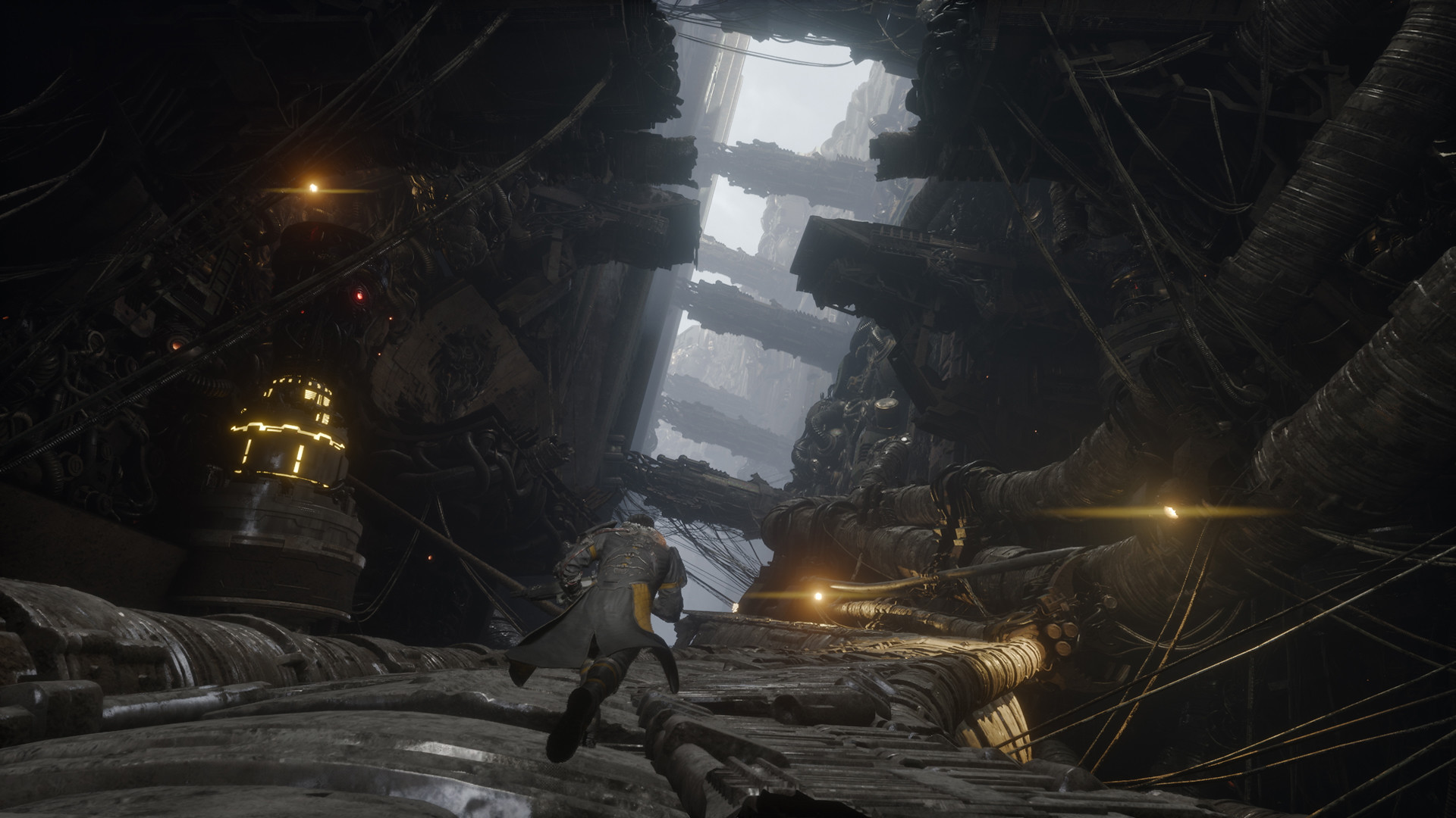 Fragment walki z bossem i latające rykoszety w zwiastunie Saros