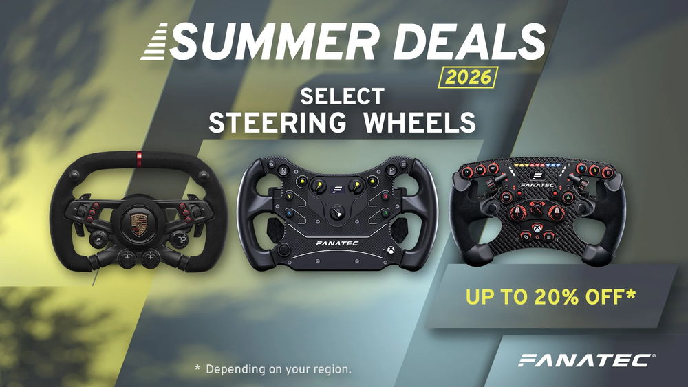 Zdjęcie okładkowe wpisu Fanatec Summer Deals wystartowało. Nawet 50% zniżki na akcesoria i duże obniżki baz Direct Drive
