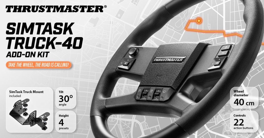 Zdjęcie okładkowe wpisu Thrustmaster SimTask Truck-40 zadebiutuje w październiku. 40-centymetrowa kierownica dla fanów ciężarówek